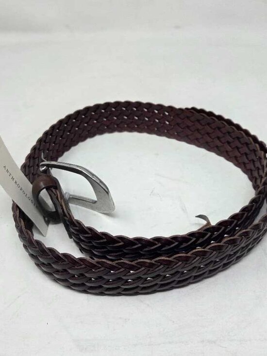 New S Anthropologie western buckle woven leather belt in dark brown main image 4